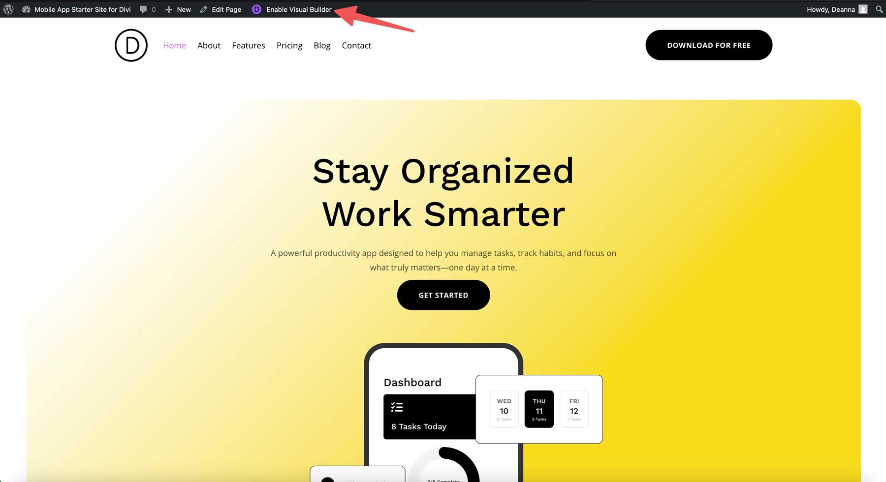 DIVI用のモバイルアプリスターターサイト