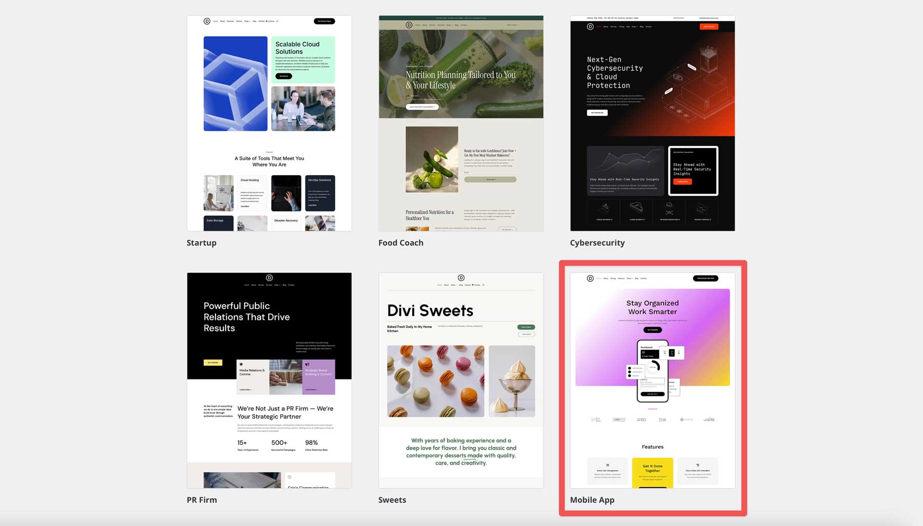 DIVI用のモバイルアプリスターターサイト