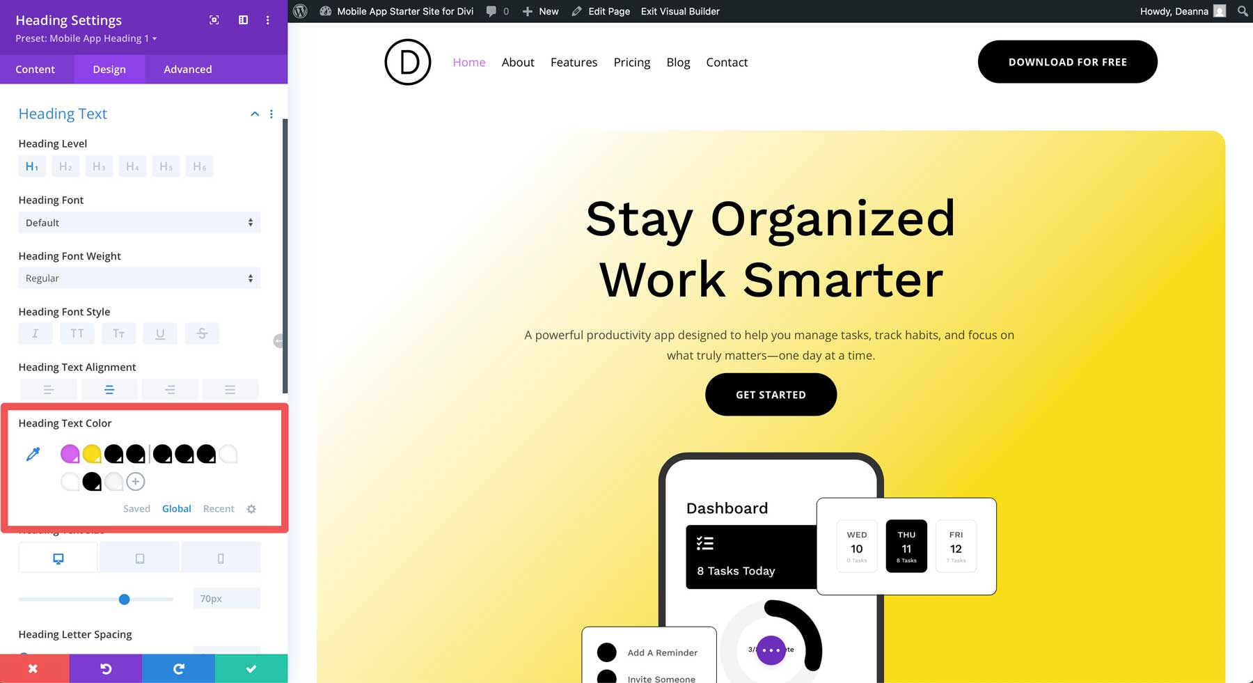 DIVI用のモバイルアプリスターターサイト
