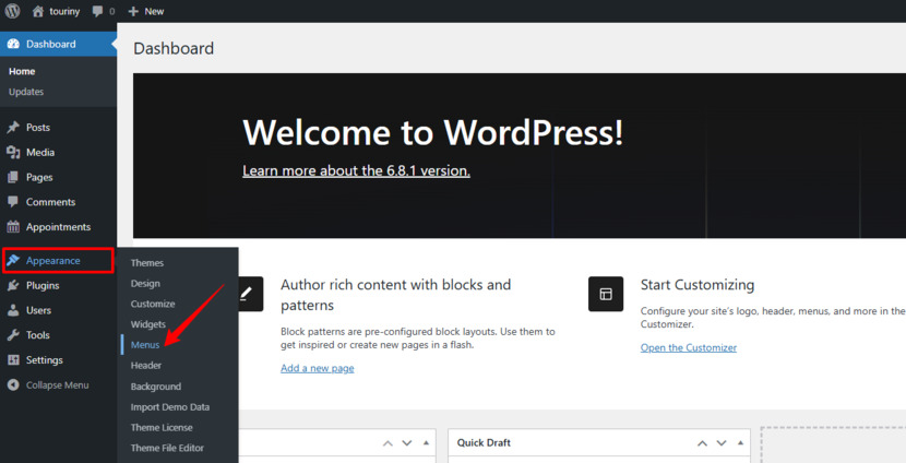 Editor de menú de WordPress tradicional