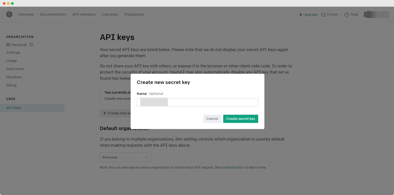 如何配置基本塊使用AI特徵寫並為帖子/頁面創建內容? 2 OpenAI platform page