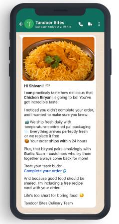 Tandoor Biryani Siparişi için WhatsApp Hatırlatma