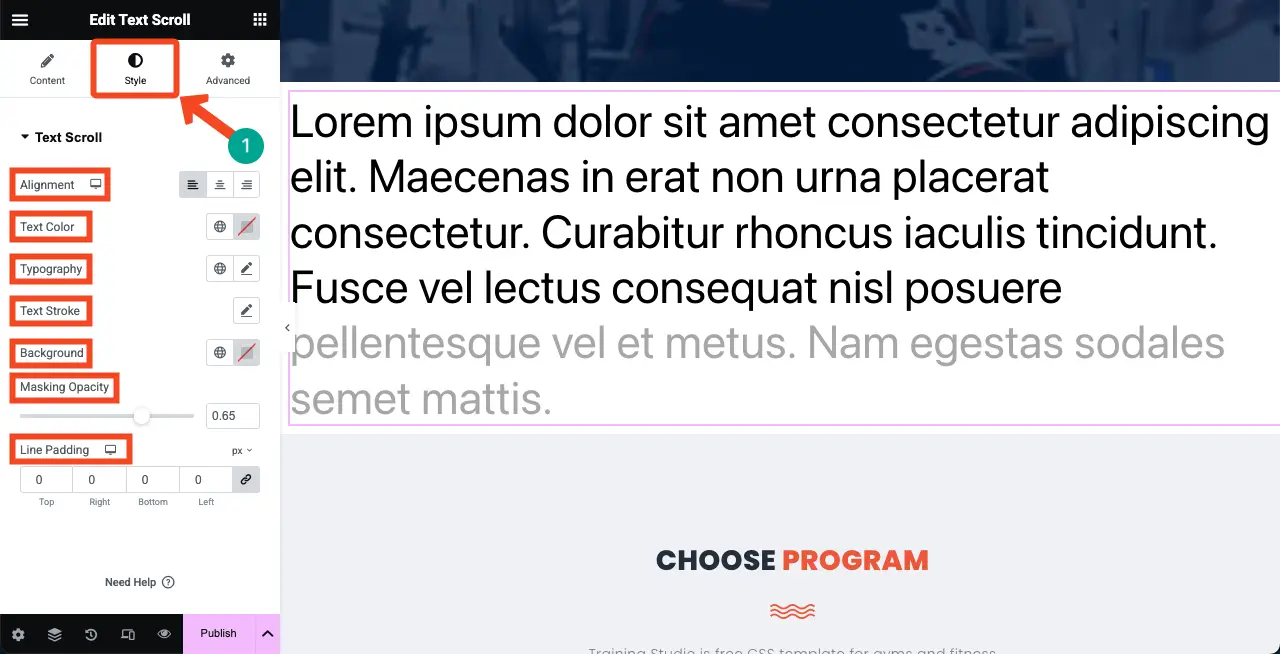 Stylize the Text Scroll Widget