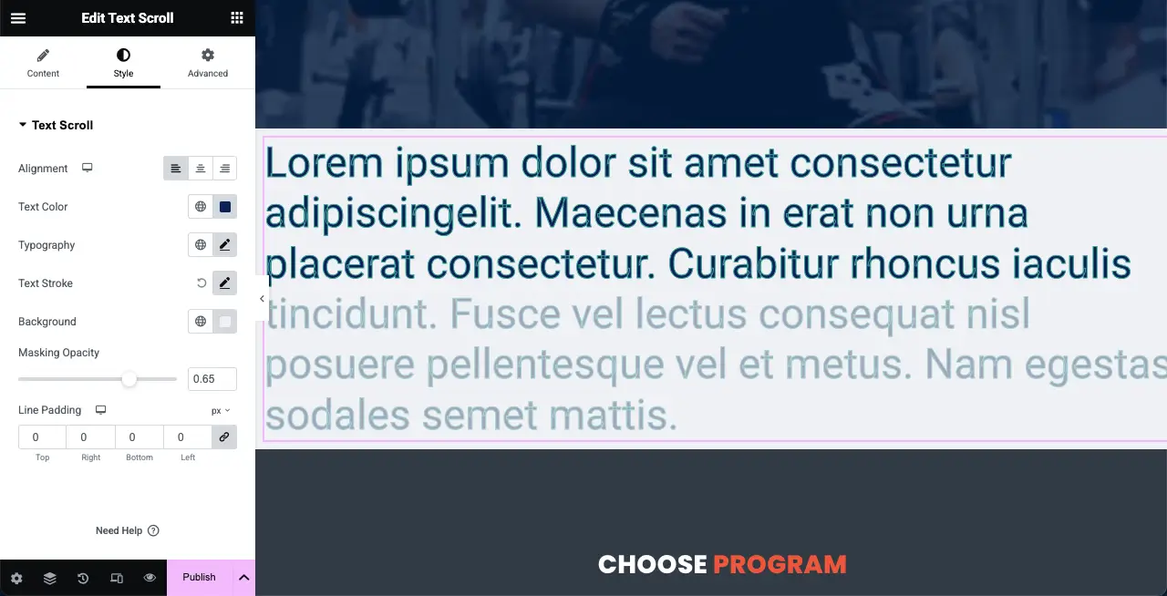 Stylized the text scroll widget