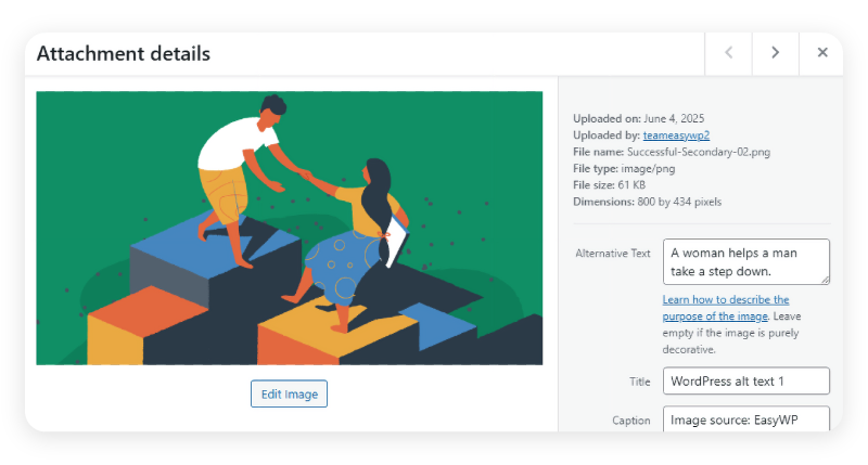 WordPress Media LibraryでALTテキストを追加するフィールドを使用できるWebフォーム。