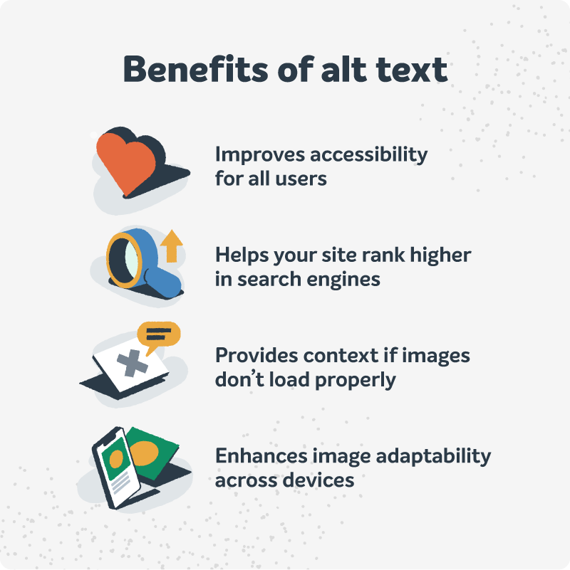 WordPressでALTテキストを使用することの4つの利点を持つインフォグラフィック。