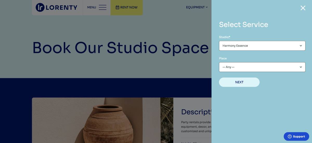 Studio -Buchungsform auf WordPress in Lorenty.