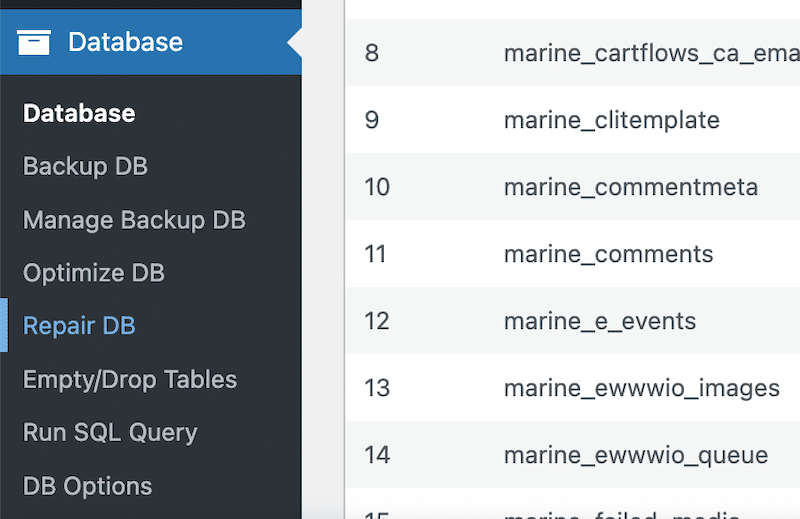 WordPressプラグインを使用してデータベースを修復する方法 - 出典:WP -DBMANAGER
