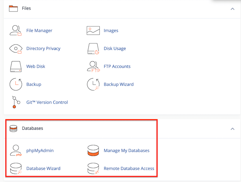 CPANELからのデータベース資格情報の確認-Source:CPANEL