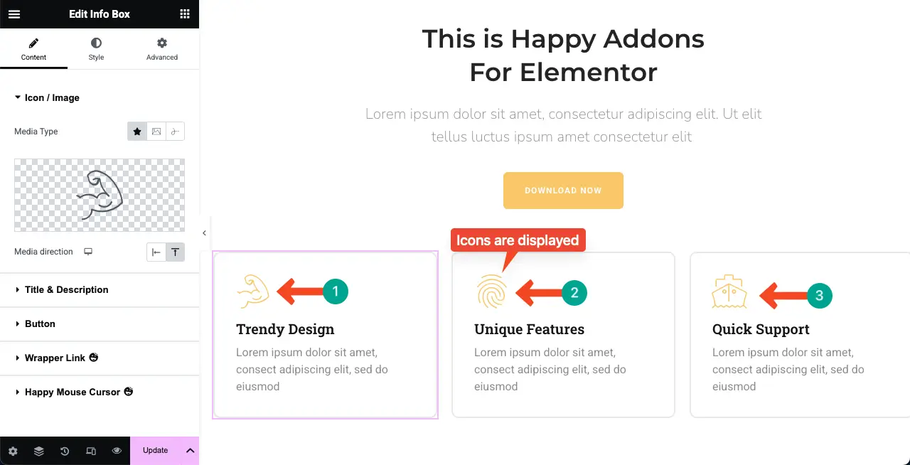 ロードではないElementorアイコンを修正する方法(実績のあるガイド)1 Icons are displayed on the Elementor Canvas