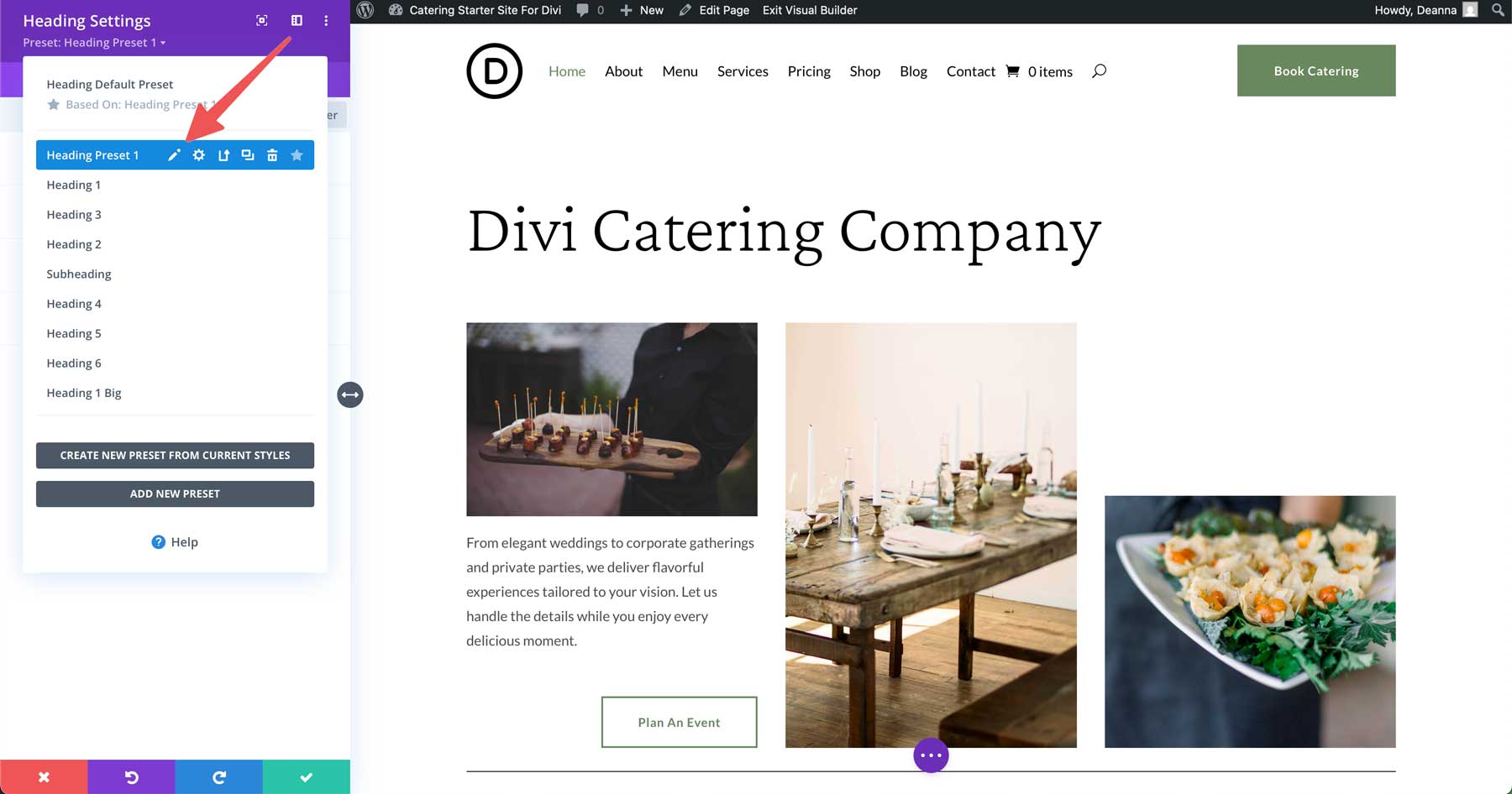 Diviのケータリングスターターサイト