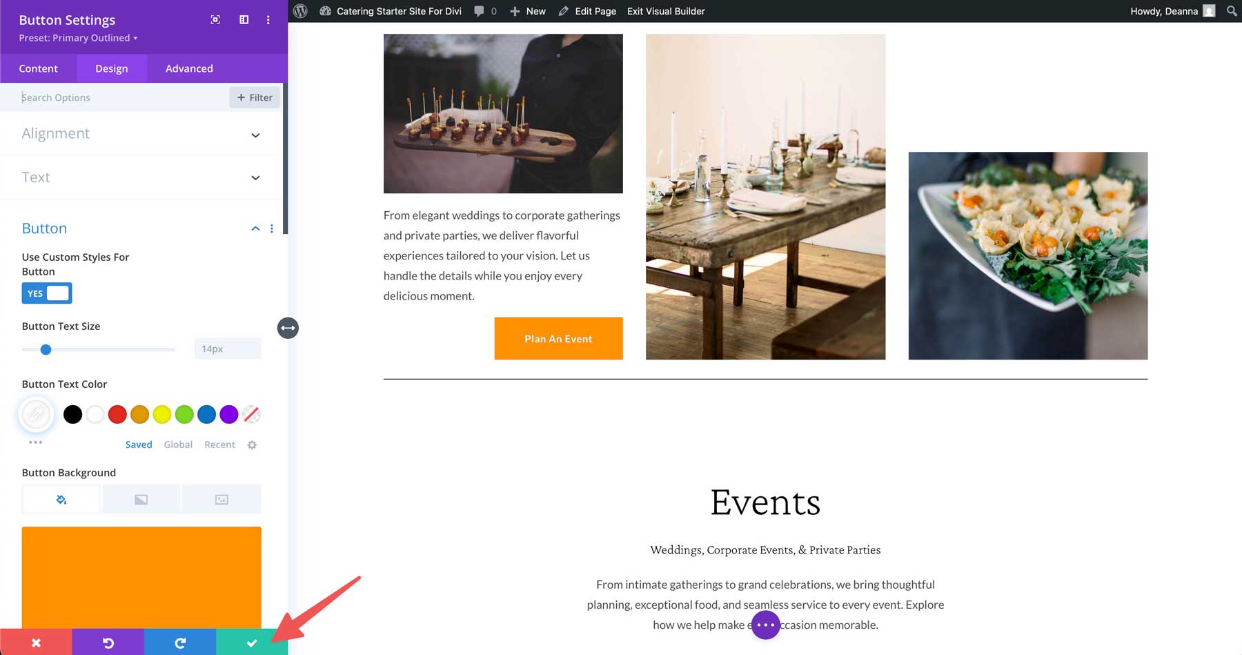Diviのケータリングスターターサイト