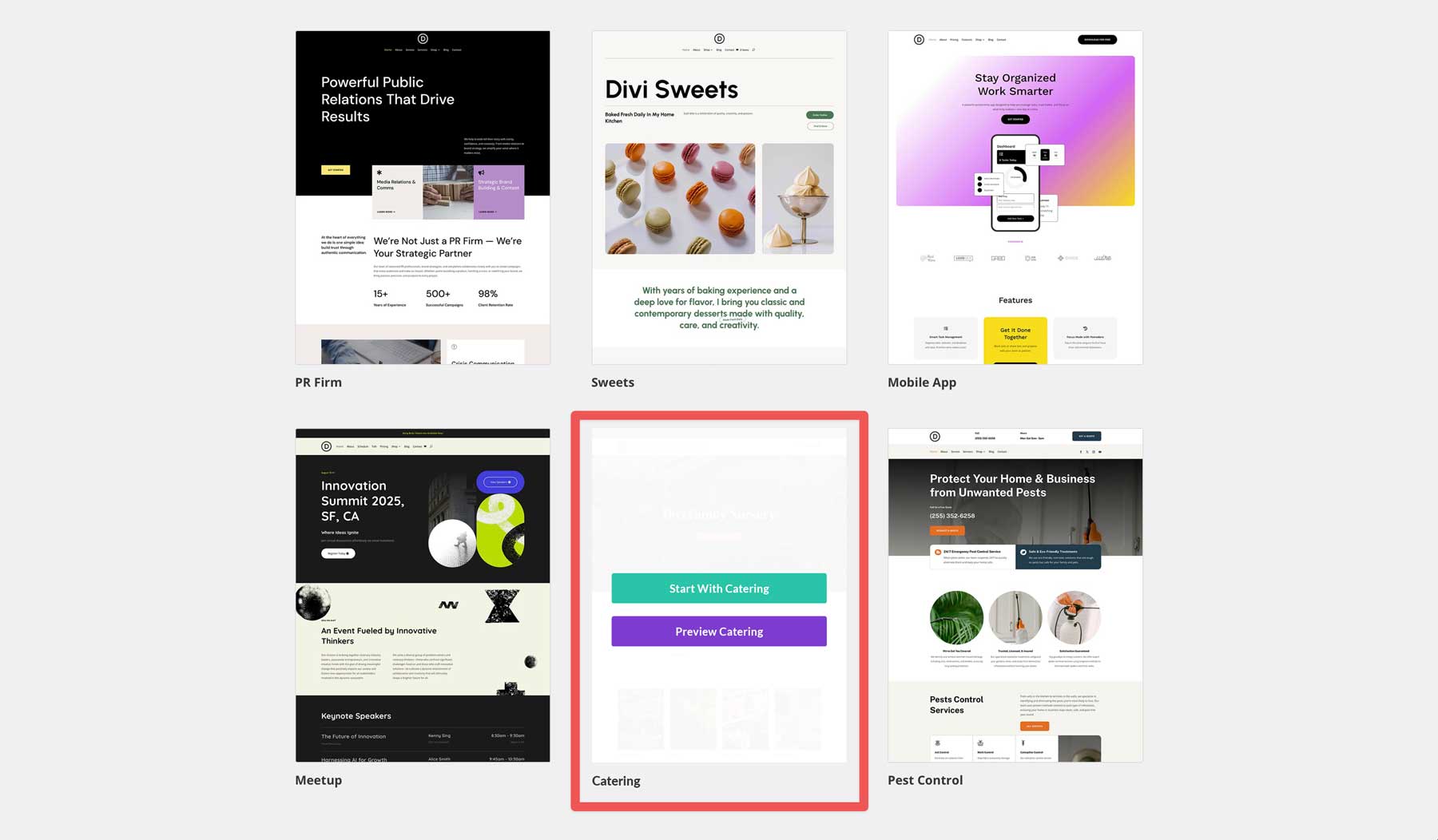 Diviのケータリングスターターサイト