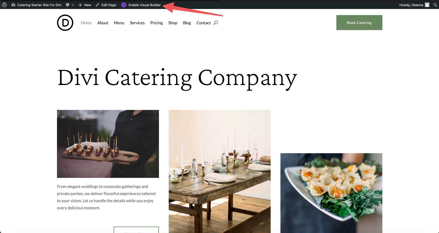 Diviのケータリングスターターサイト