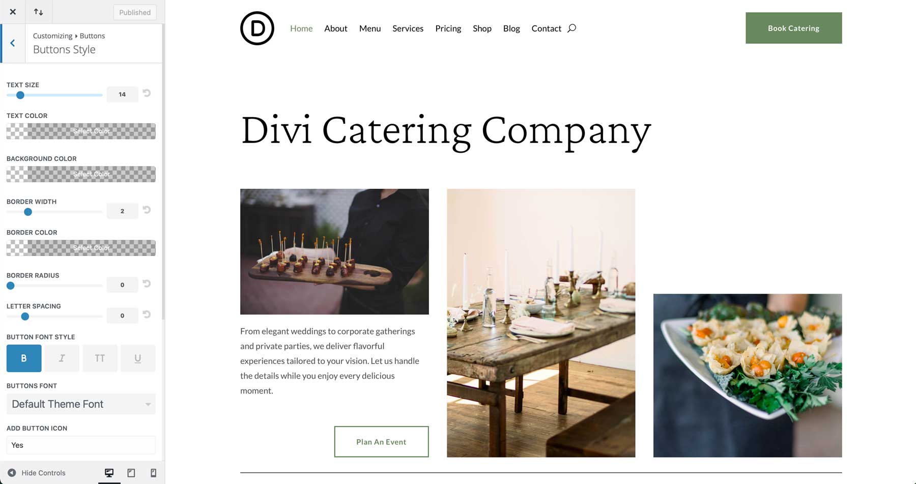 Diviのケータリングスターターサイト