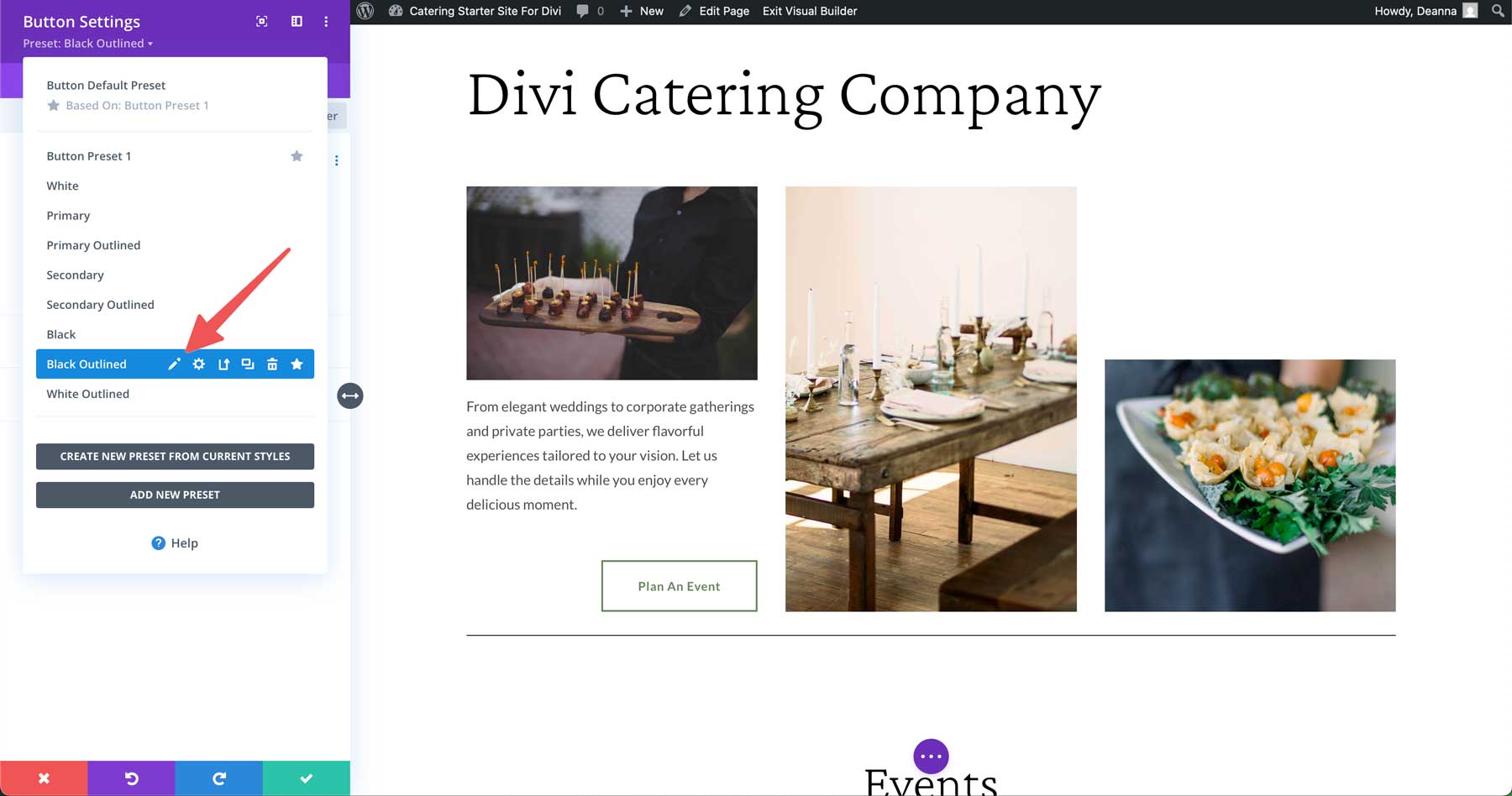 Diviのケータリングスターターサイト