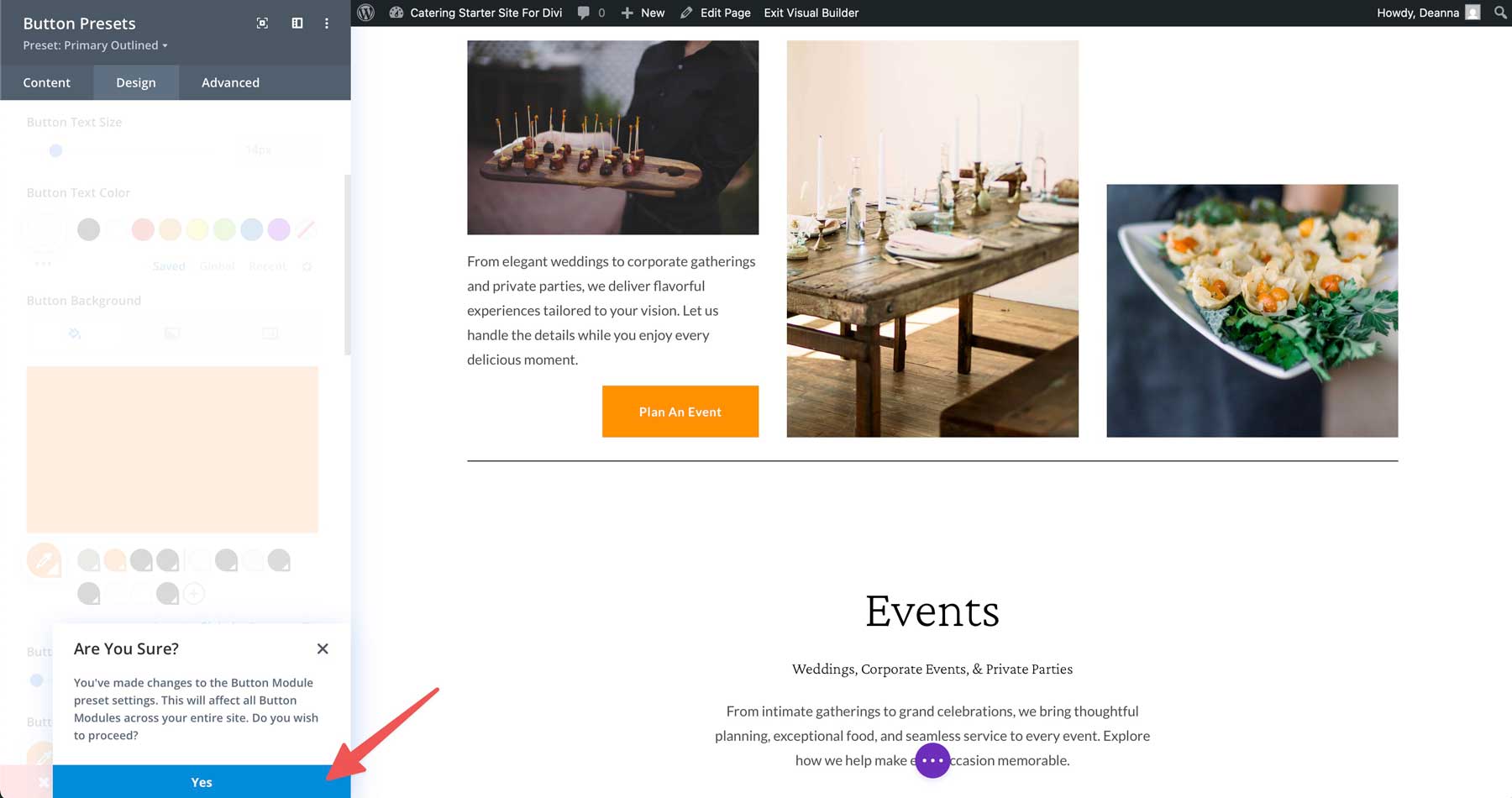 Diviのケータリングスターターサイト