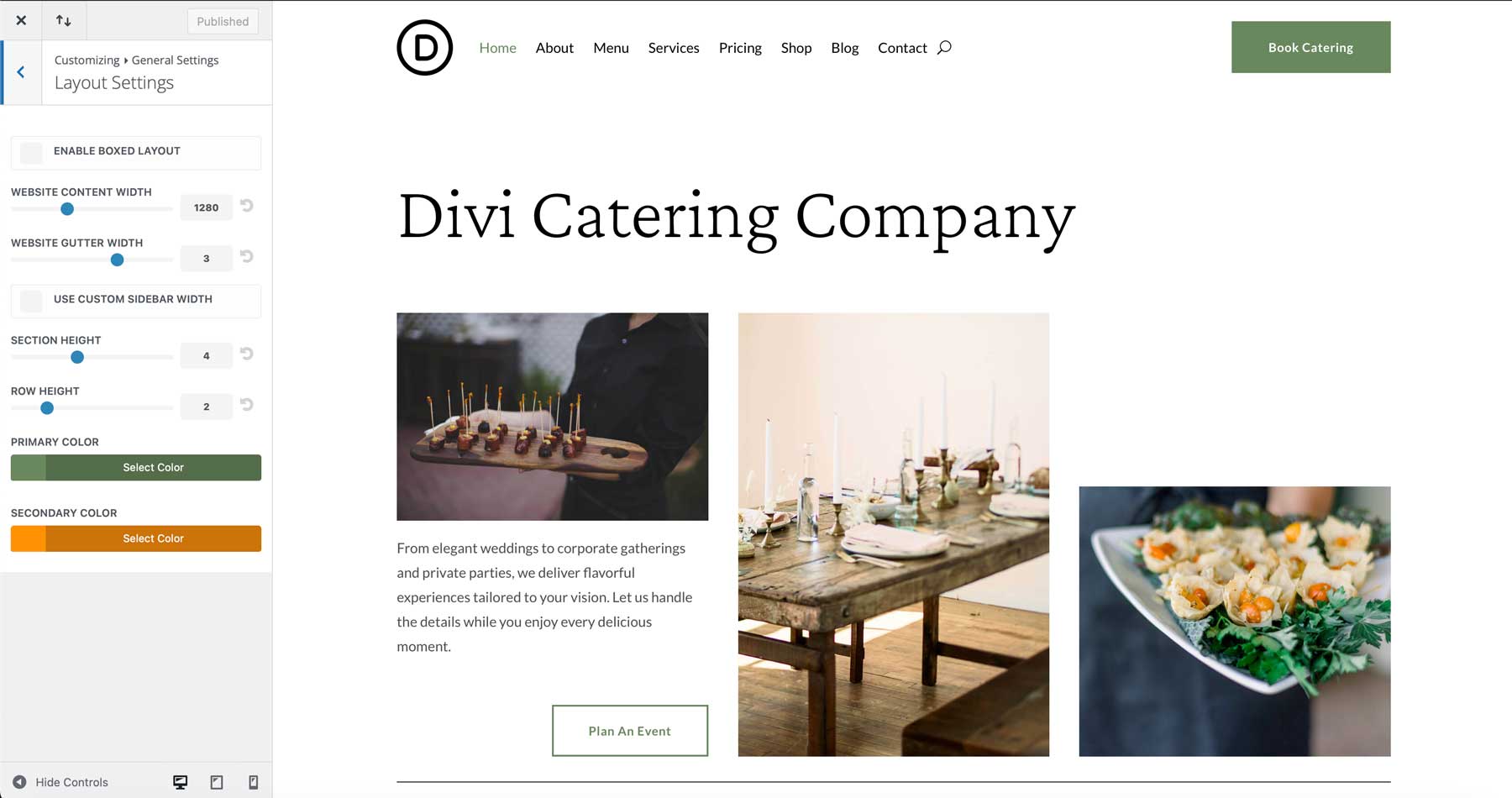 Diviのケータリングスターターサイト