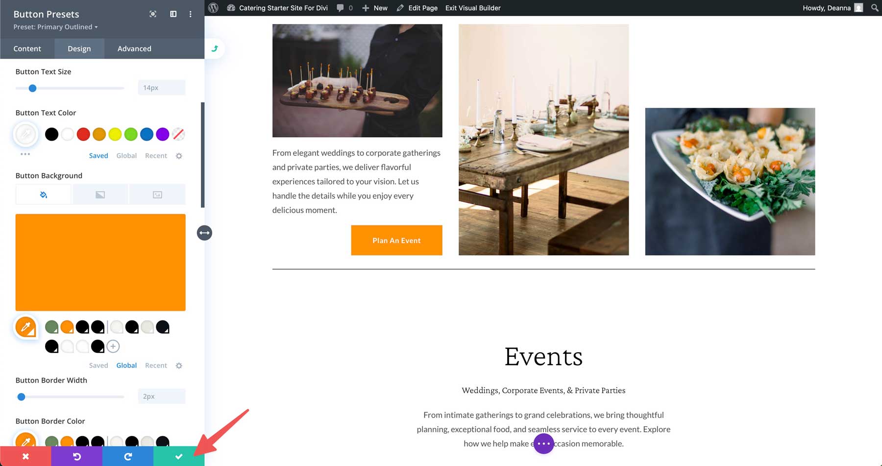 Diviのケータリングスターターサイト