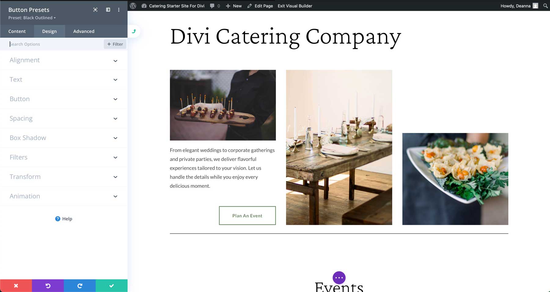 Diviのケータリングスターターサイト