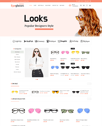 具有演示内容的最佳WooCommerce主题55 eyeglasses