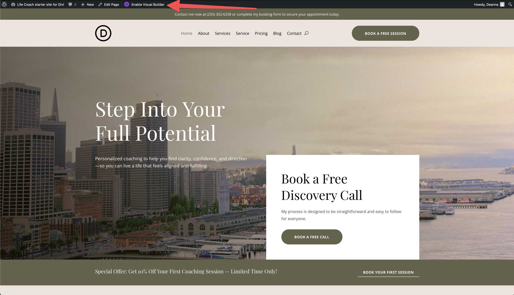 Divi için Life Coach başlangıç ​​sitesi