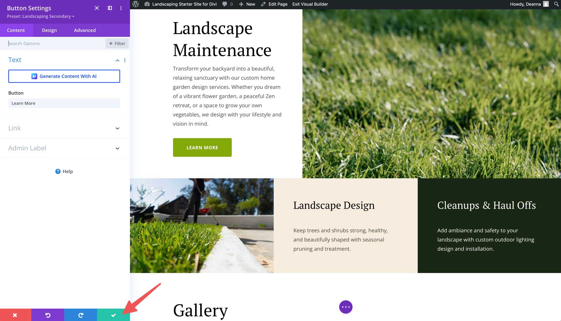Landschaftsgestaltung Starter Site für Divi