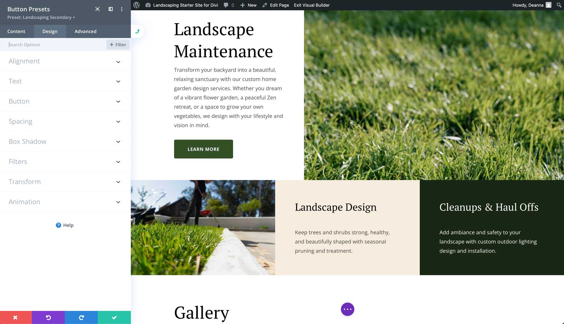 Landschaftsgestaltung Starter Site für Divi
