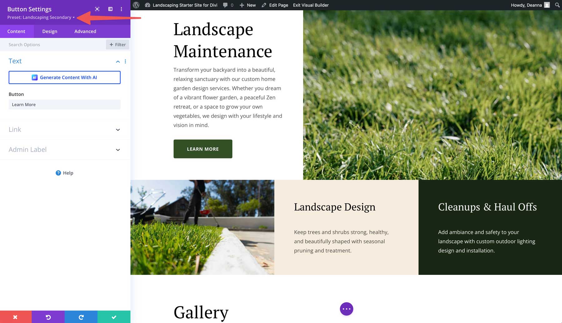 Landschaftsgestaltung Starter Site für Divi