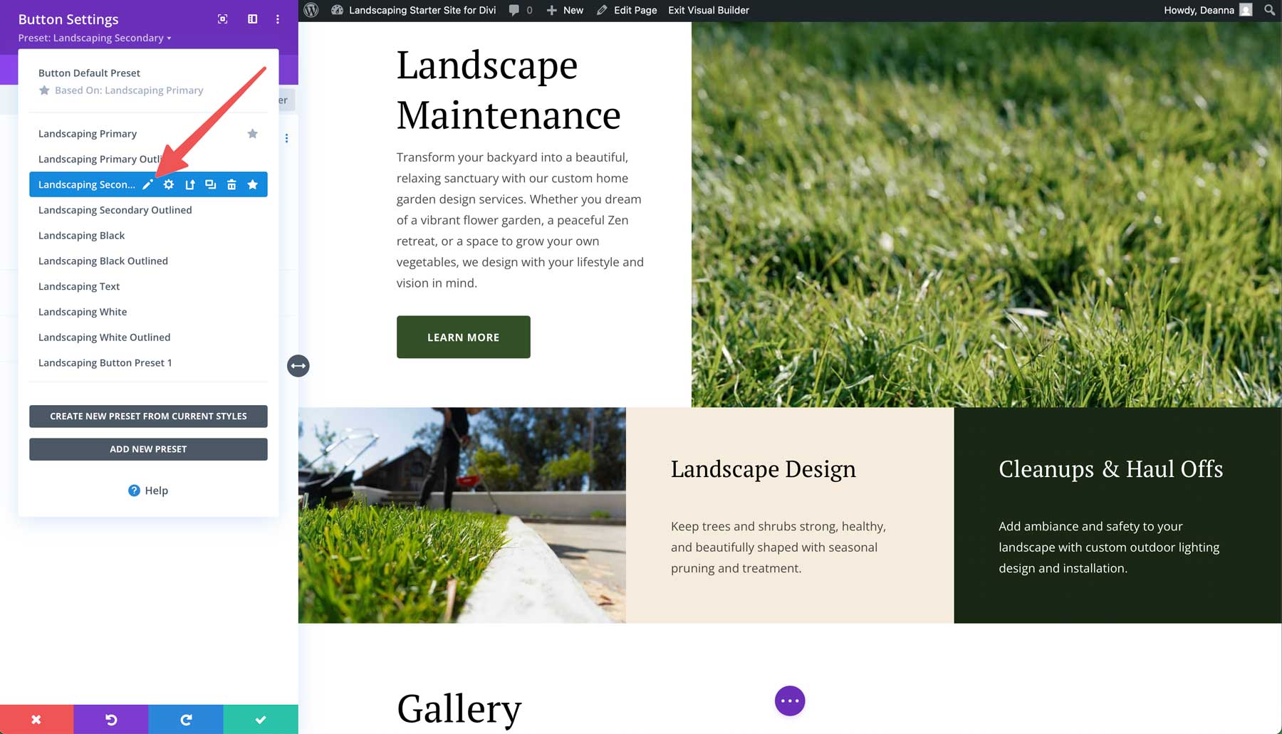 Landschaftsgestaltung Starter Site für Divi