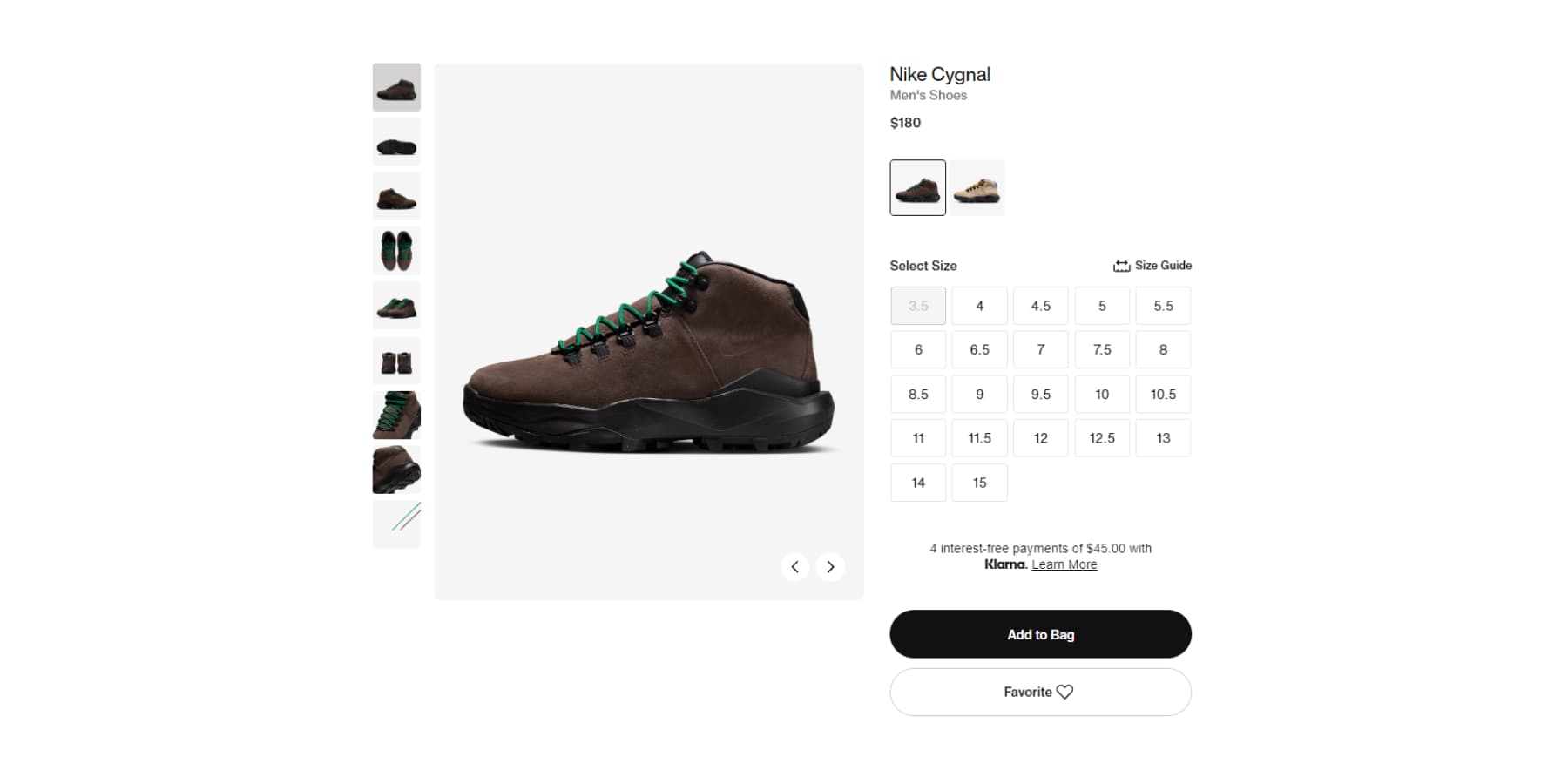 Uno screenshot delle pagine del prodotto Nike