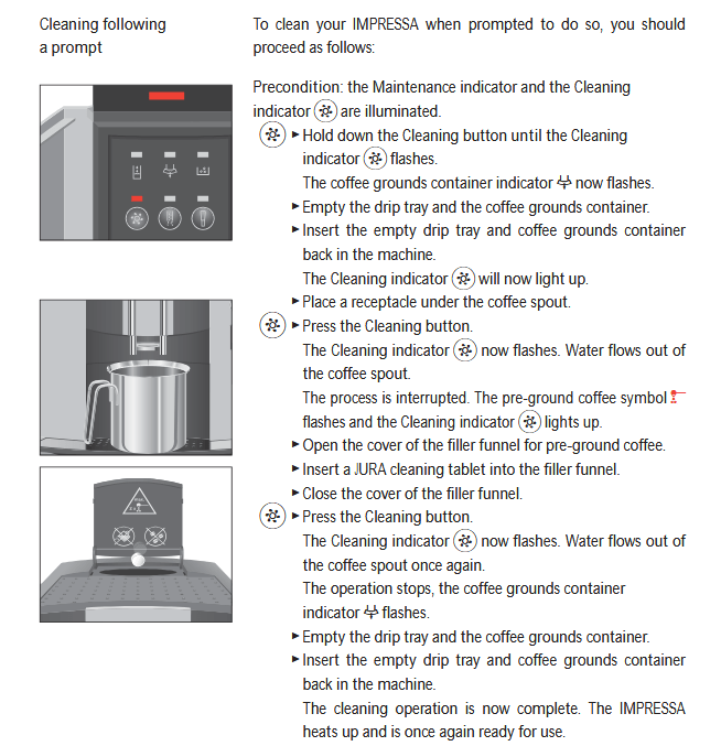 Jura manual example with images and list of steps