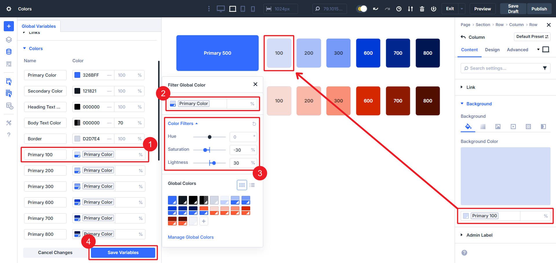 Criando uma cor relativa no Variable Manager Divi 5