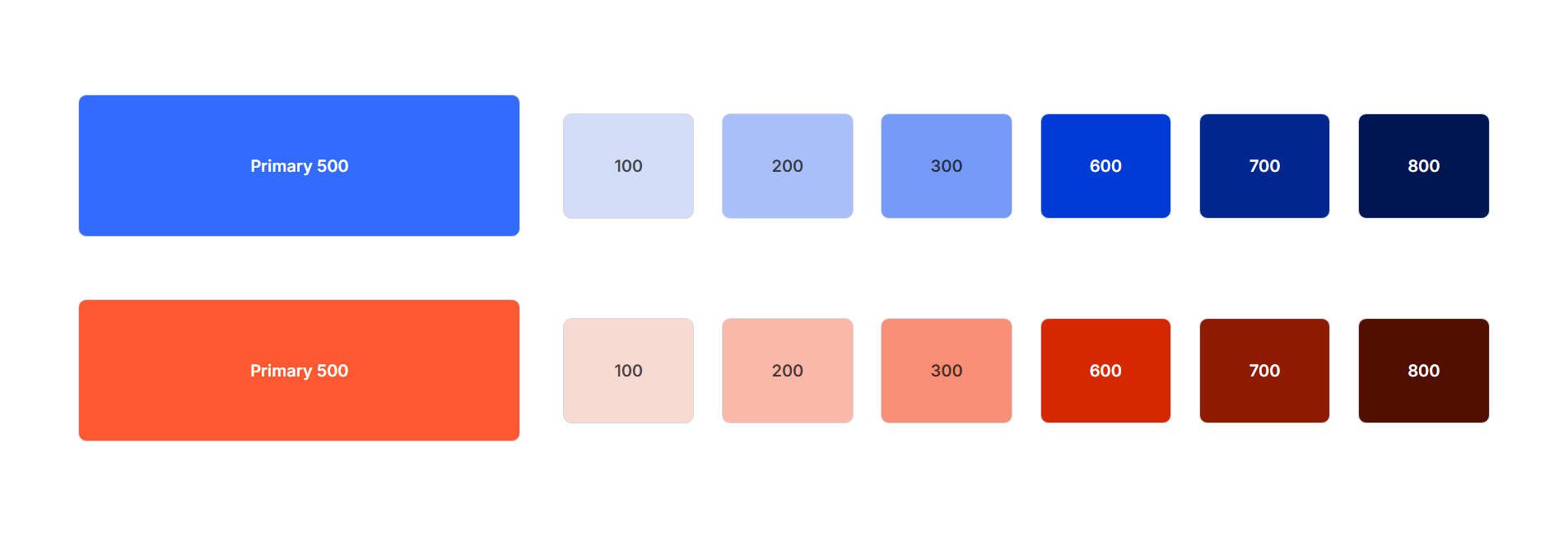 Exemplos de tons de cores e variantes fora do primário