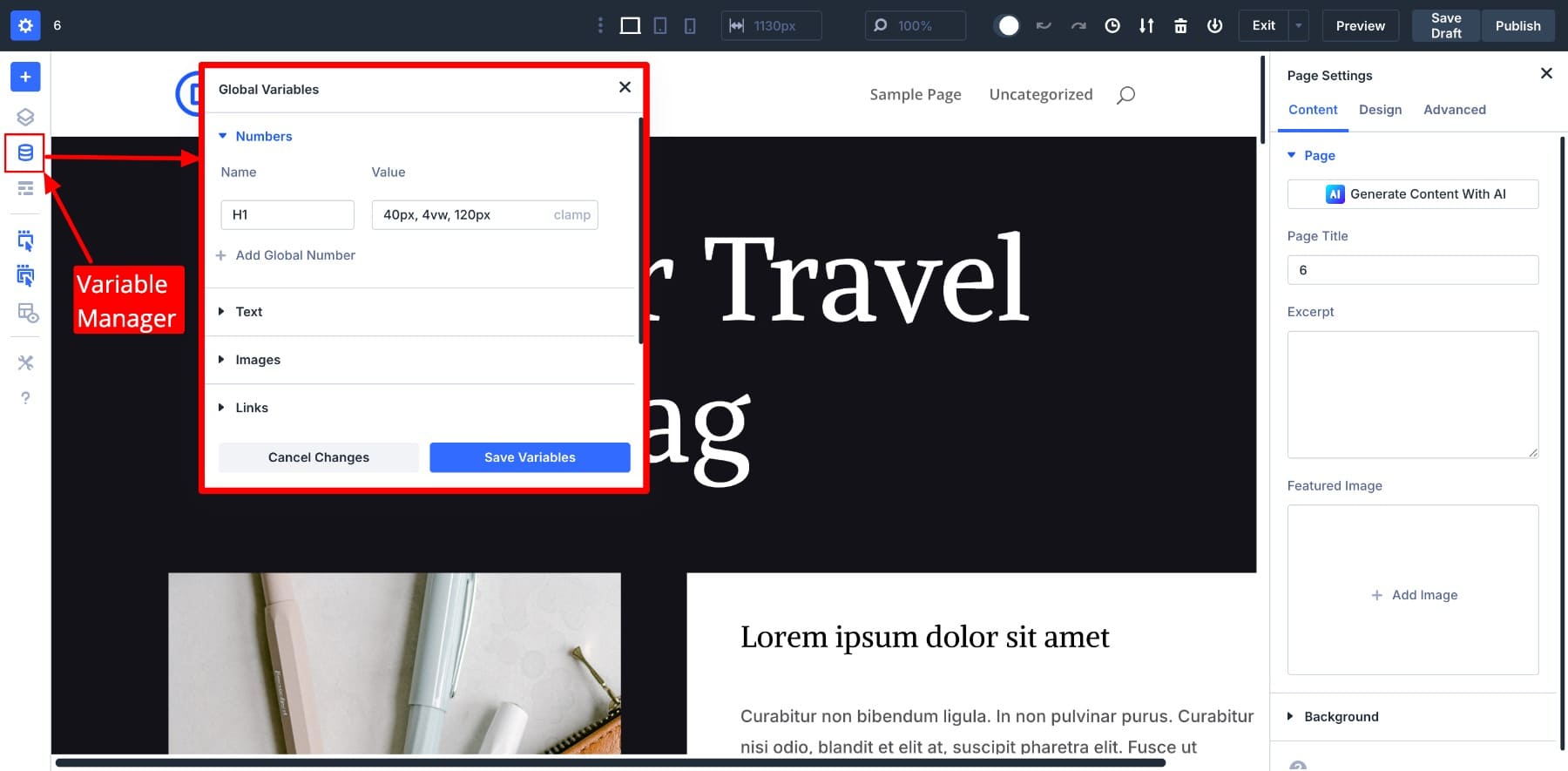 Gerente variable en Divi 5