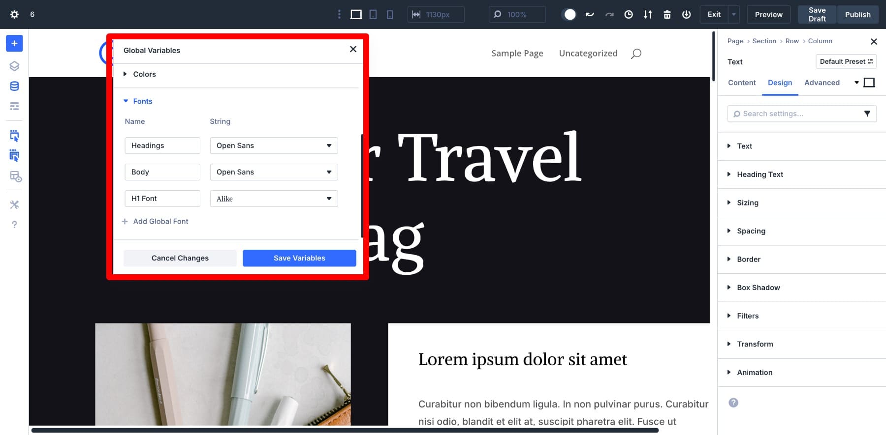 Las variables guardadas se organizan bien en Variable Manager