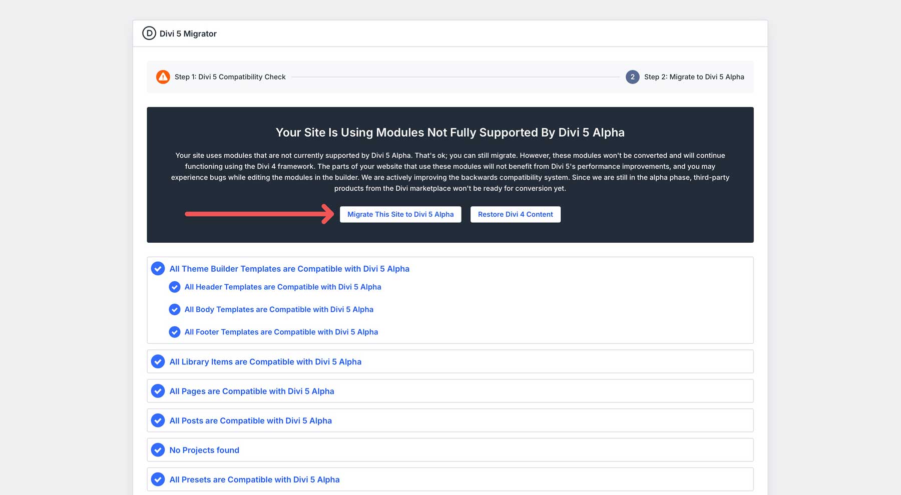 Migrar o local para o divi 5