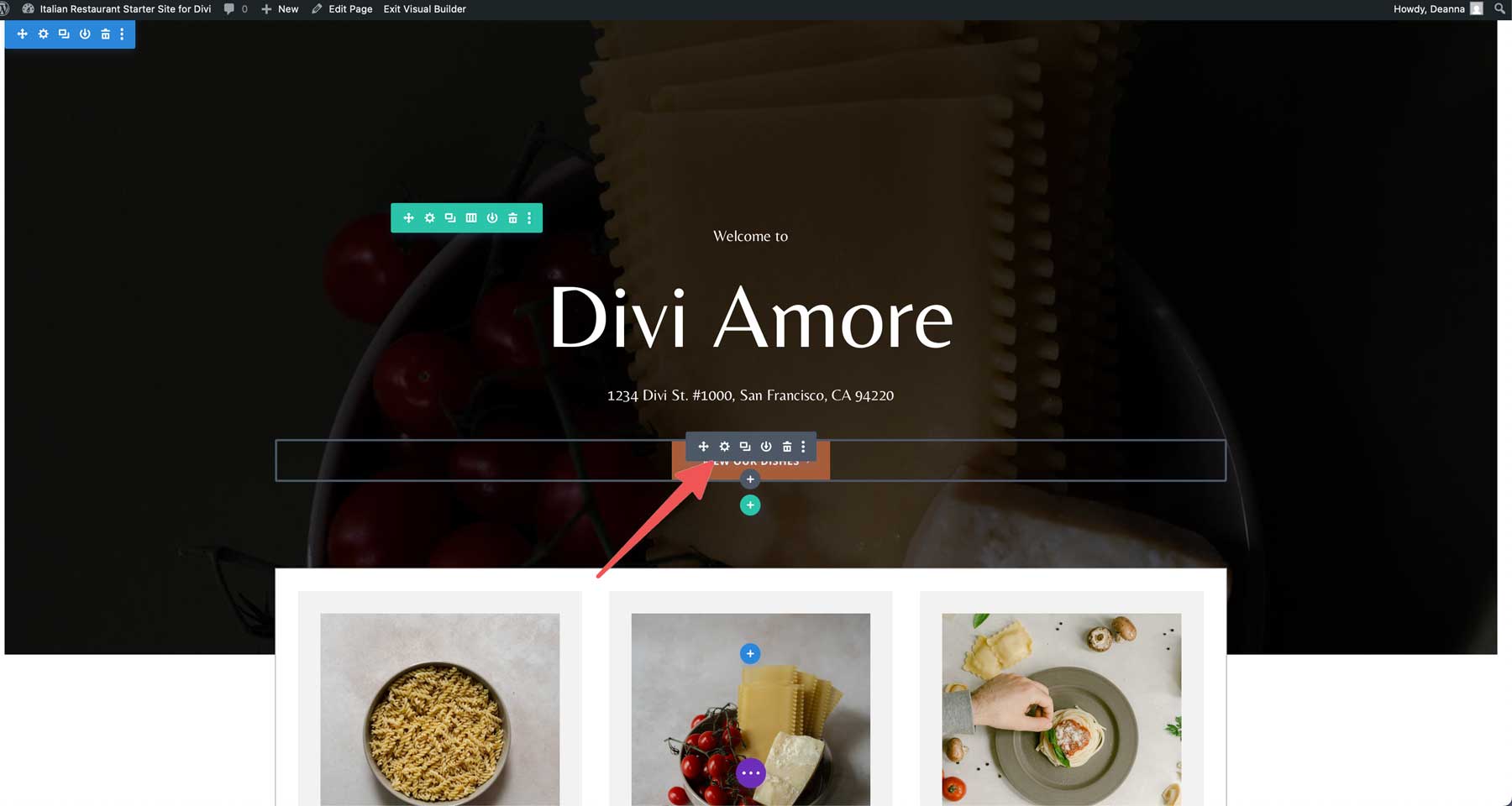 Site inicial de restaurante italiano para divi