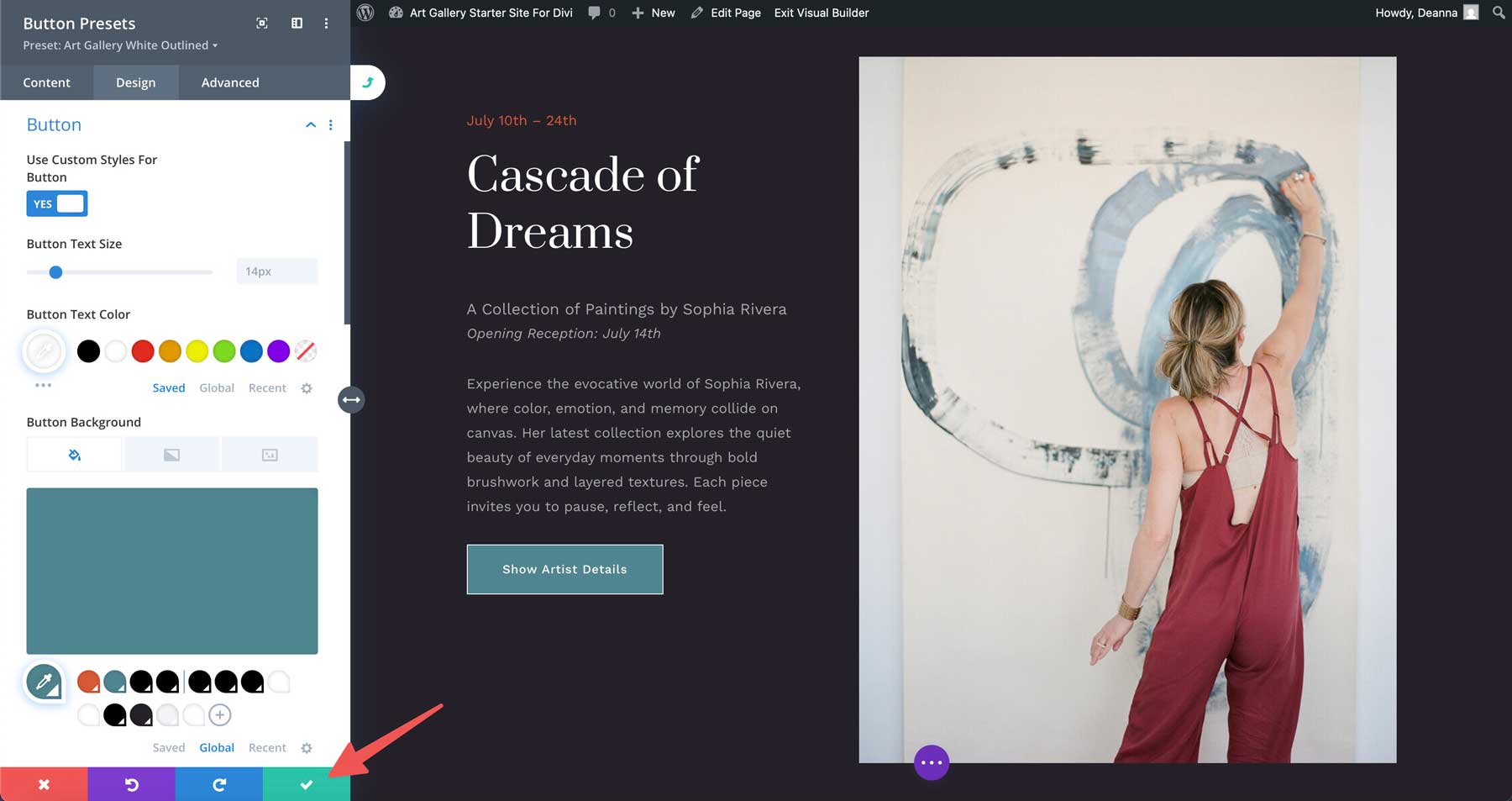 Site inicial da Galeria de Arte para Divi