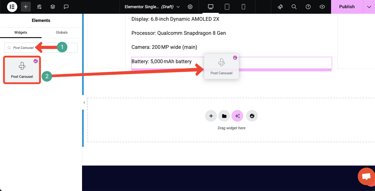 Add the Post Carousel Widget to the Canvas