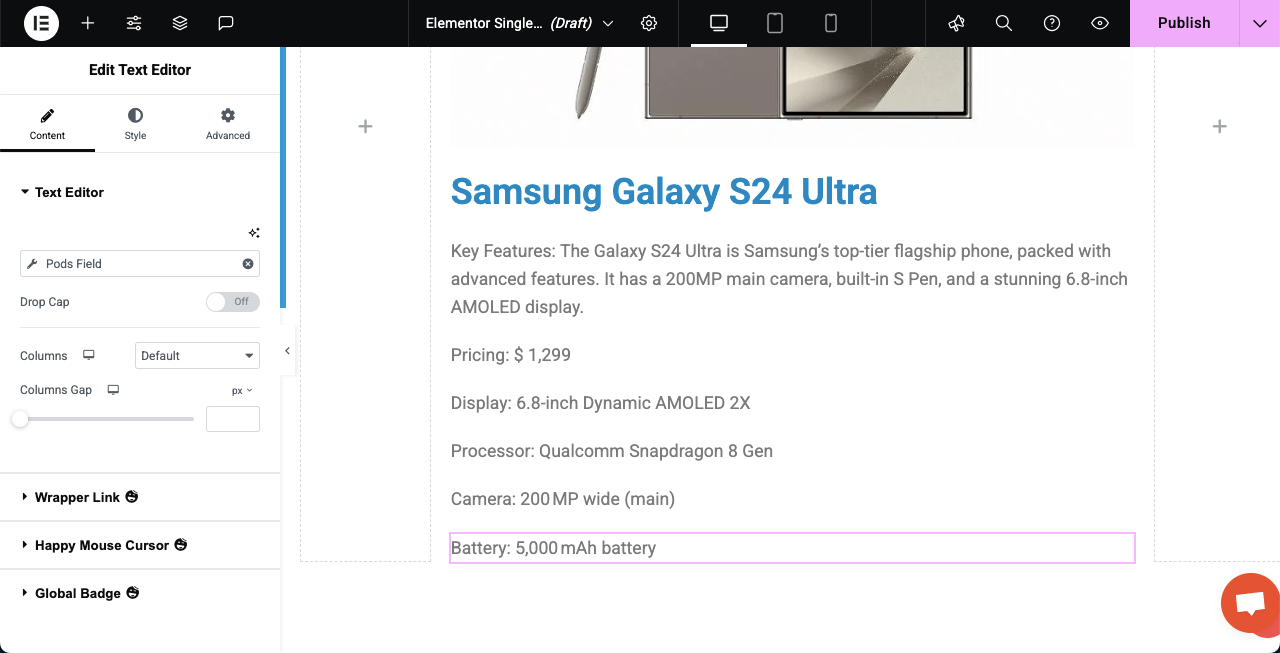 All the custom fields are added to the canvas