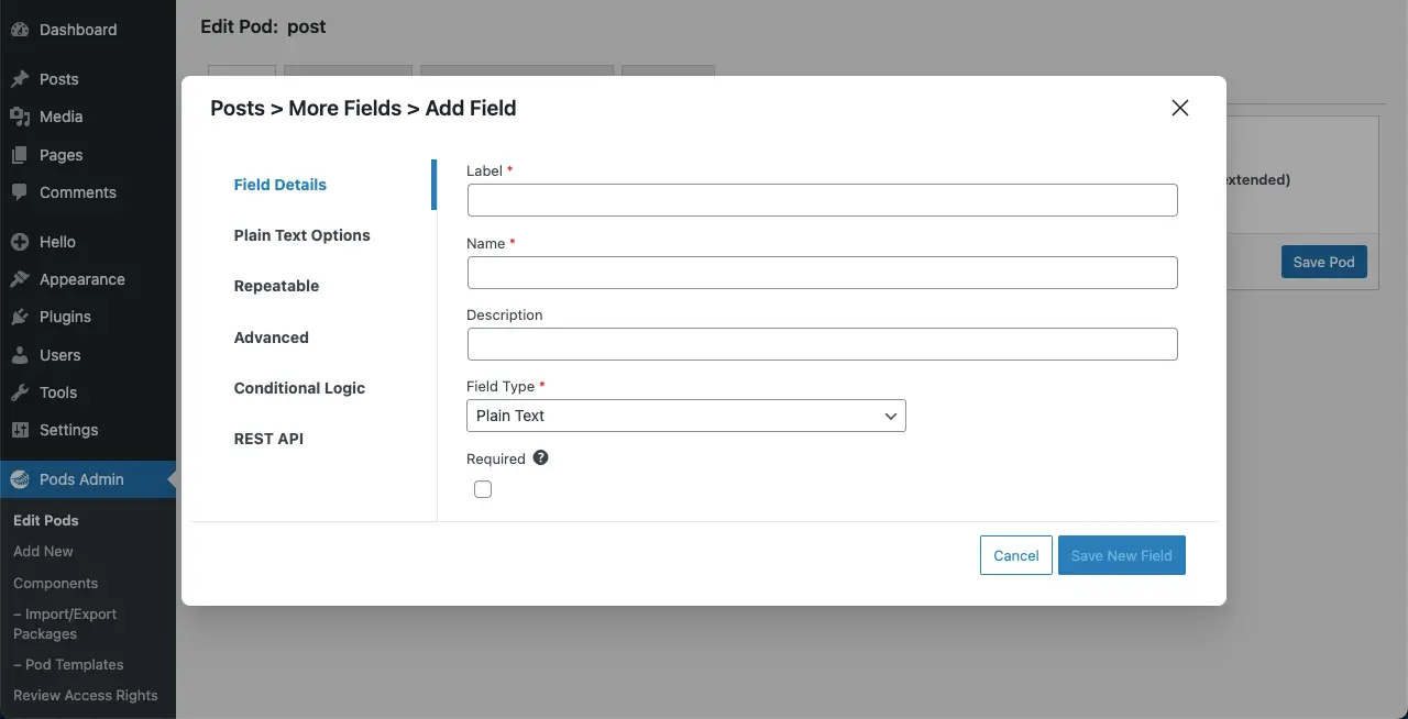 Label the new field
