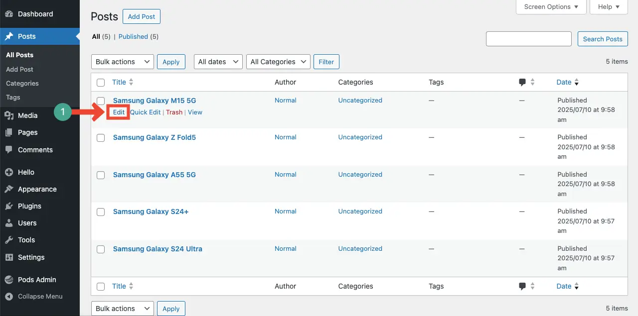 Edit posts for dynamic page creation