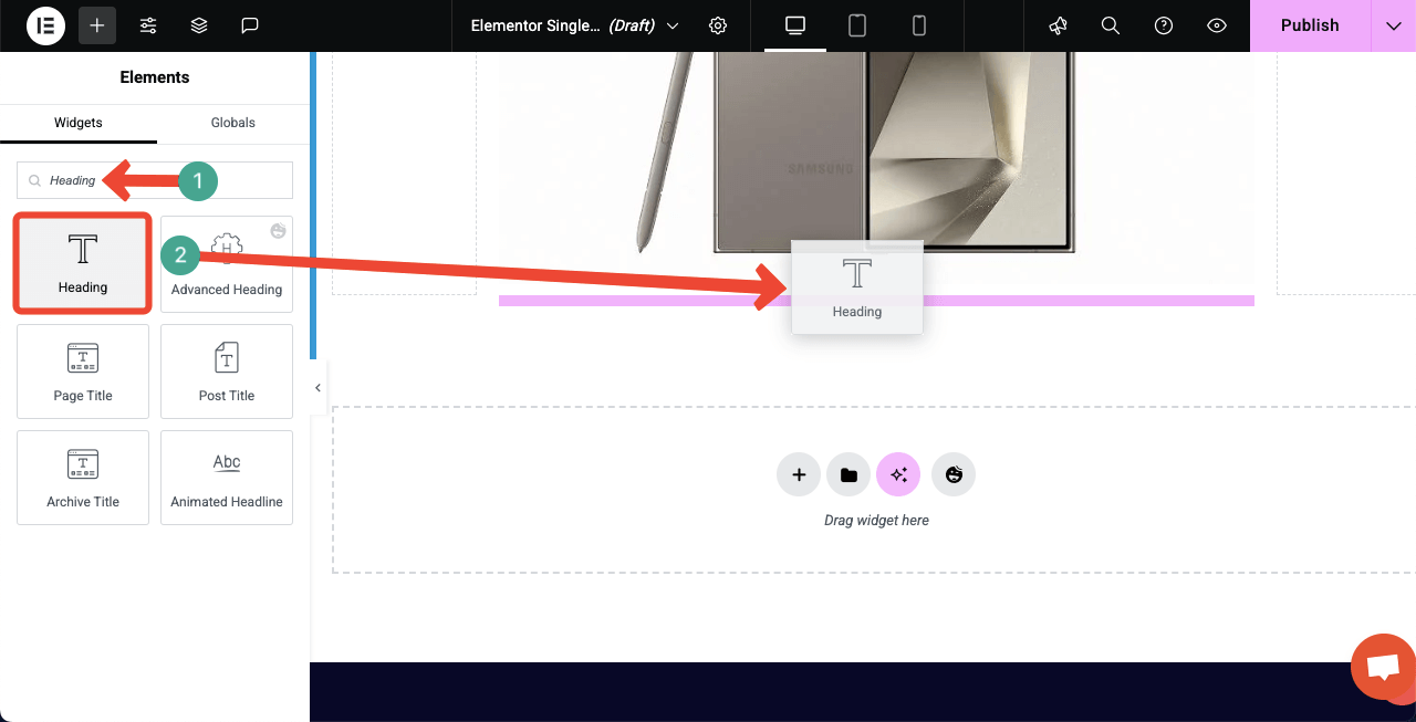 Use the Heading widget