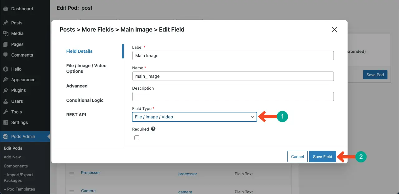 Select file type for the custom field