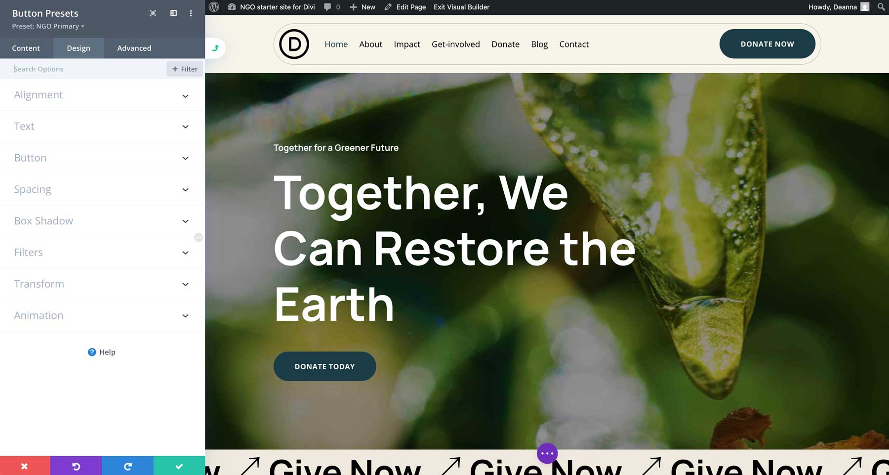 NGO Starter Site für Divi