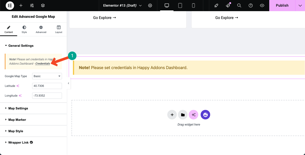 Get credential for the Advanced Google Map
