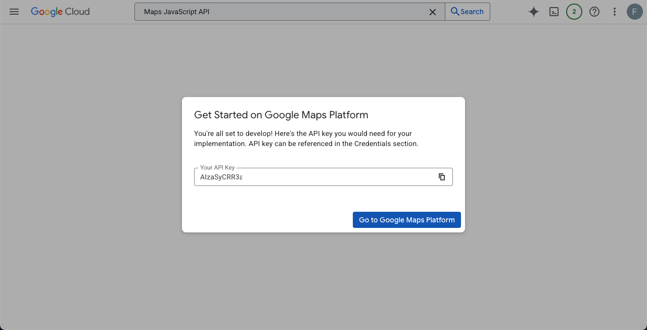 Copy the Google Map API key