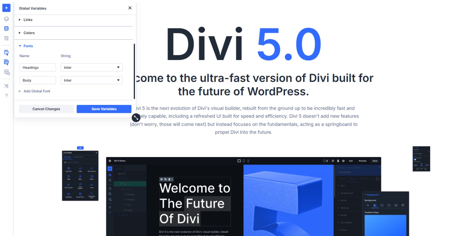 Divi5のフォント設計変数の設定のスクリーンショット