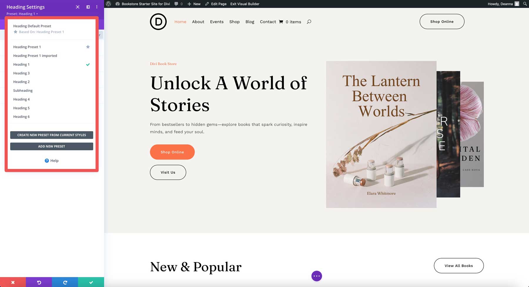 Site de démarrage de la librairie pour divi